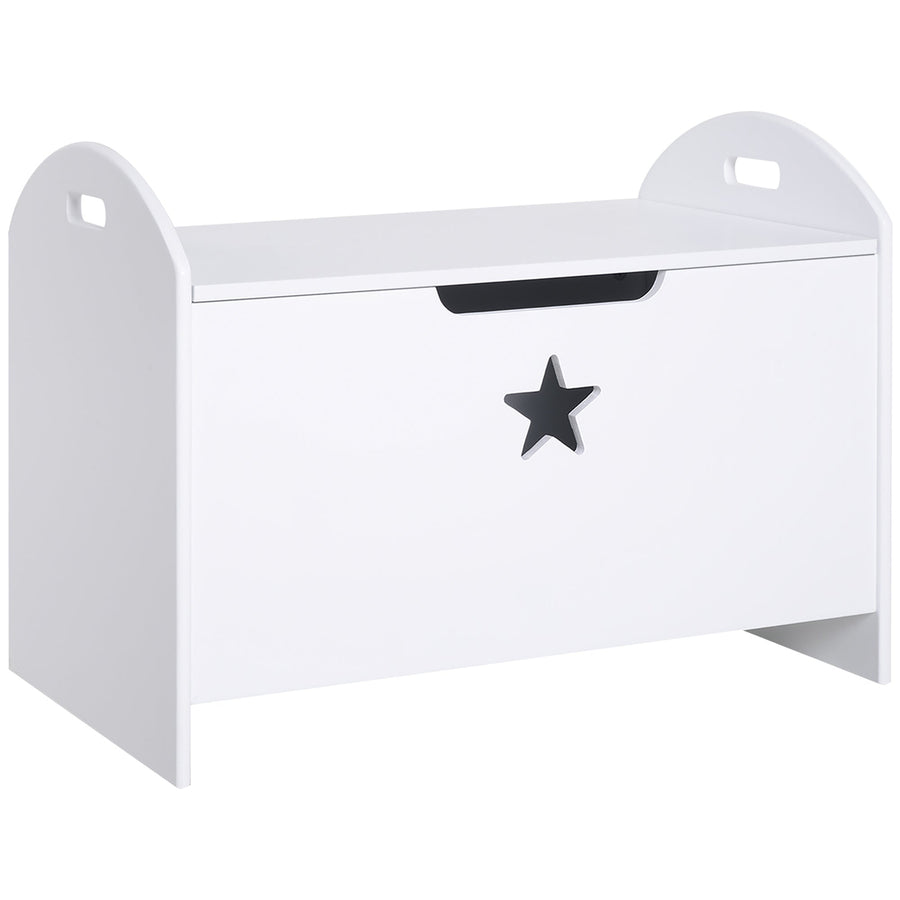 HOMCOM Kids Wooden Toy Box Organizer Children's Toy Storage with Lid Safety Hinge Side Handle Playroom Furniture White