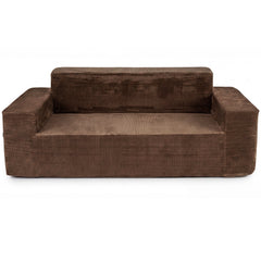 Corduroy 3-Seater Sofa No Assembly Needed with High Backrest & Wide Armrest-Brown