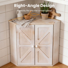 Corner Bread Box for Kitchen Counter Bamboo Double Layer Breadbox Organizer-White