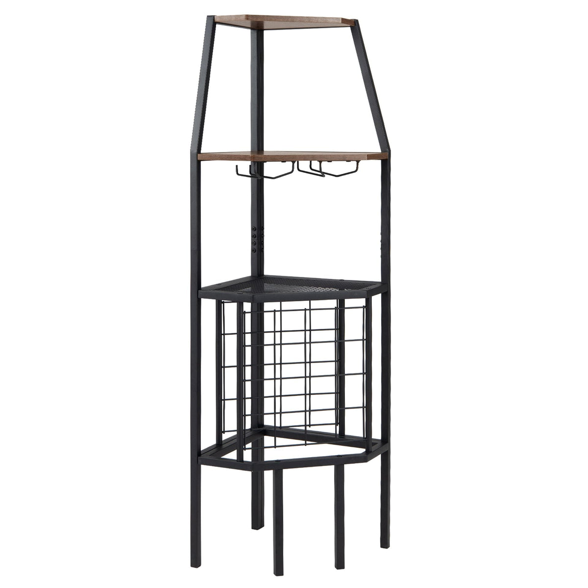 Corner Wine Rack with Glass Holder and Storage Shelves in Rustic Brown, image 4