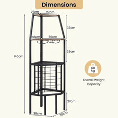 Corner Wine Rack with Glass Holder and Storage Shelves in Rustic Brown, image 5