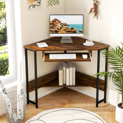 Corner Desk with Power Outlets Small Computer Desk-Rustic Brown