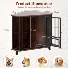 Corner Dog Crate Metal Frame Dog Cage with Feeding Door and Lockable Door