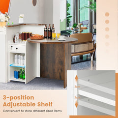 The office desk with adjustable shelves and a close-up of the shelf height options
