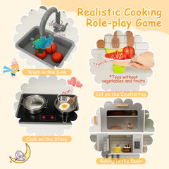 Wooden Corner Play Kitchen with Sounds and Lights for Kids