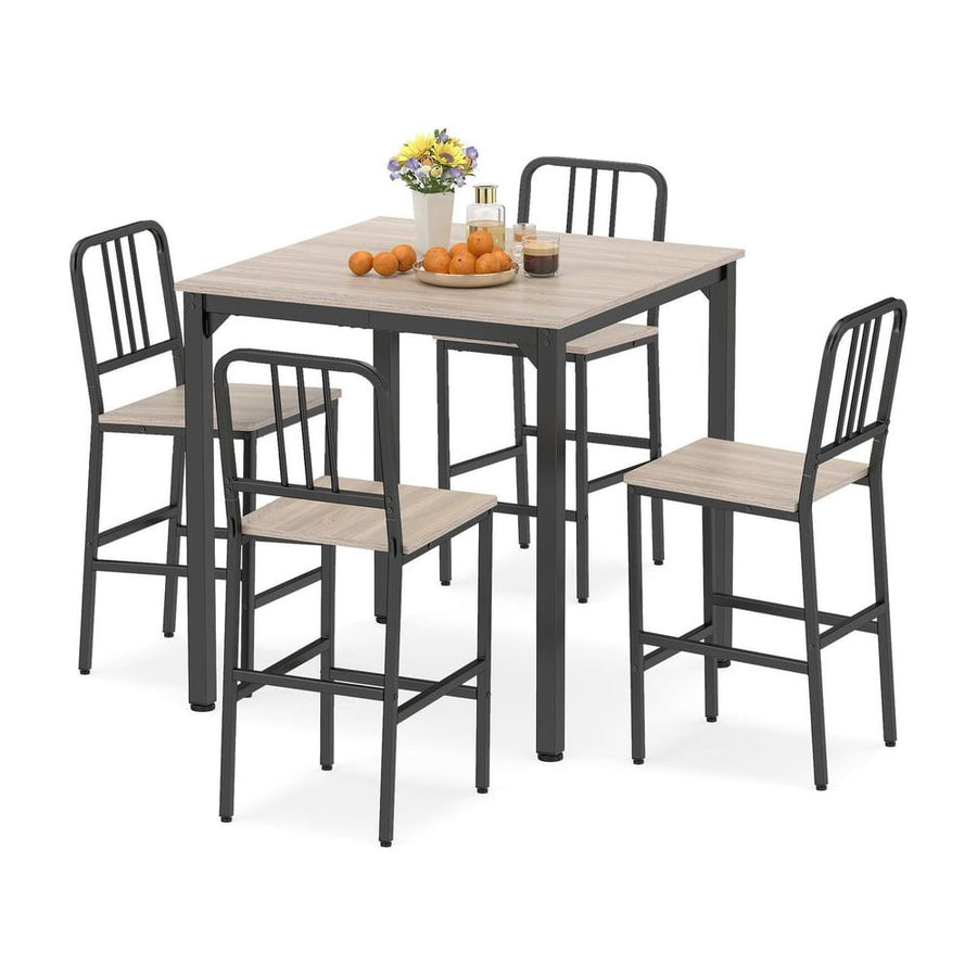 Counter Height Dining Table Set for 4 Kitchen Bar Table and Chairs Set with Faux Marble Surface-Grey