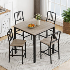 Counter Height Dining Table Set for 4 Kitchen Bar Table and Chairs Set with Faux Marble Surface-Grey