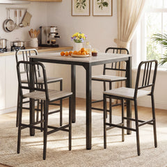 Counter Height Dining Table Set for 4 Kitchen Bar Table and Chairs Set with Faux Marble Surface-Grey