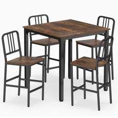 Counter Height Dining Table Set for 4 Kitchen Bar Table and Chairs Set with Faux Marble Surface-Rustic Brown
