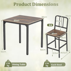 Counter Height Dining Table Set for 4 Kitchen Bar Table and Chairs Set with Faux Marble Surface-Rustic Brown