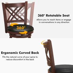 Upholstered Counter Height Barstools with PU Surface and Rubber Wood Frame-24 Inches