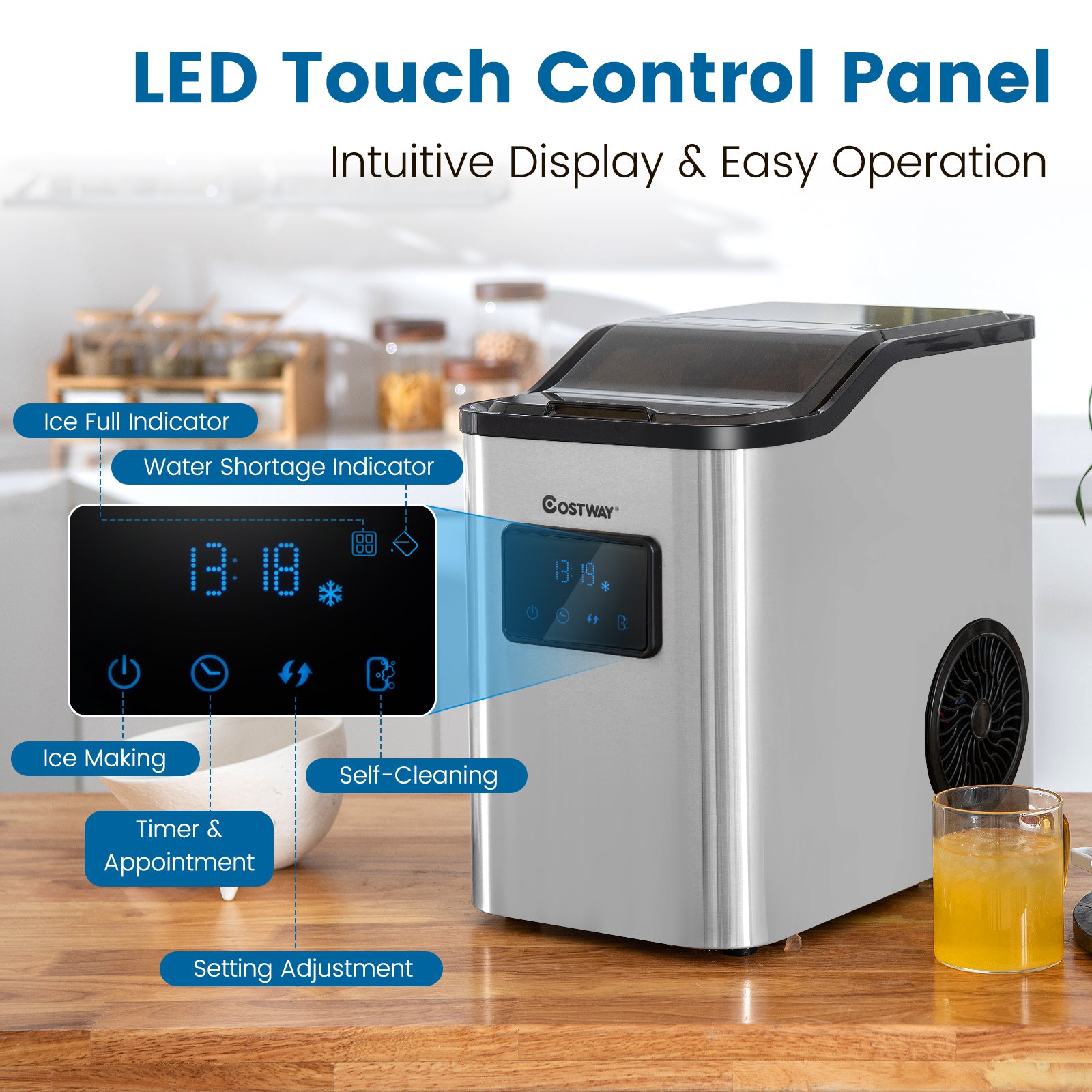 Countertop Nugget Ice Maker with 2 Ways Water Refill-Silver