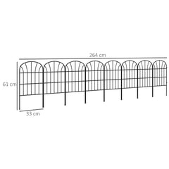 Outsunny Metal Decorative Outdoor Picket Fence Panels Set of 8, Black