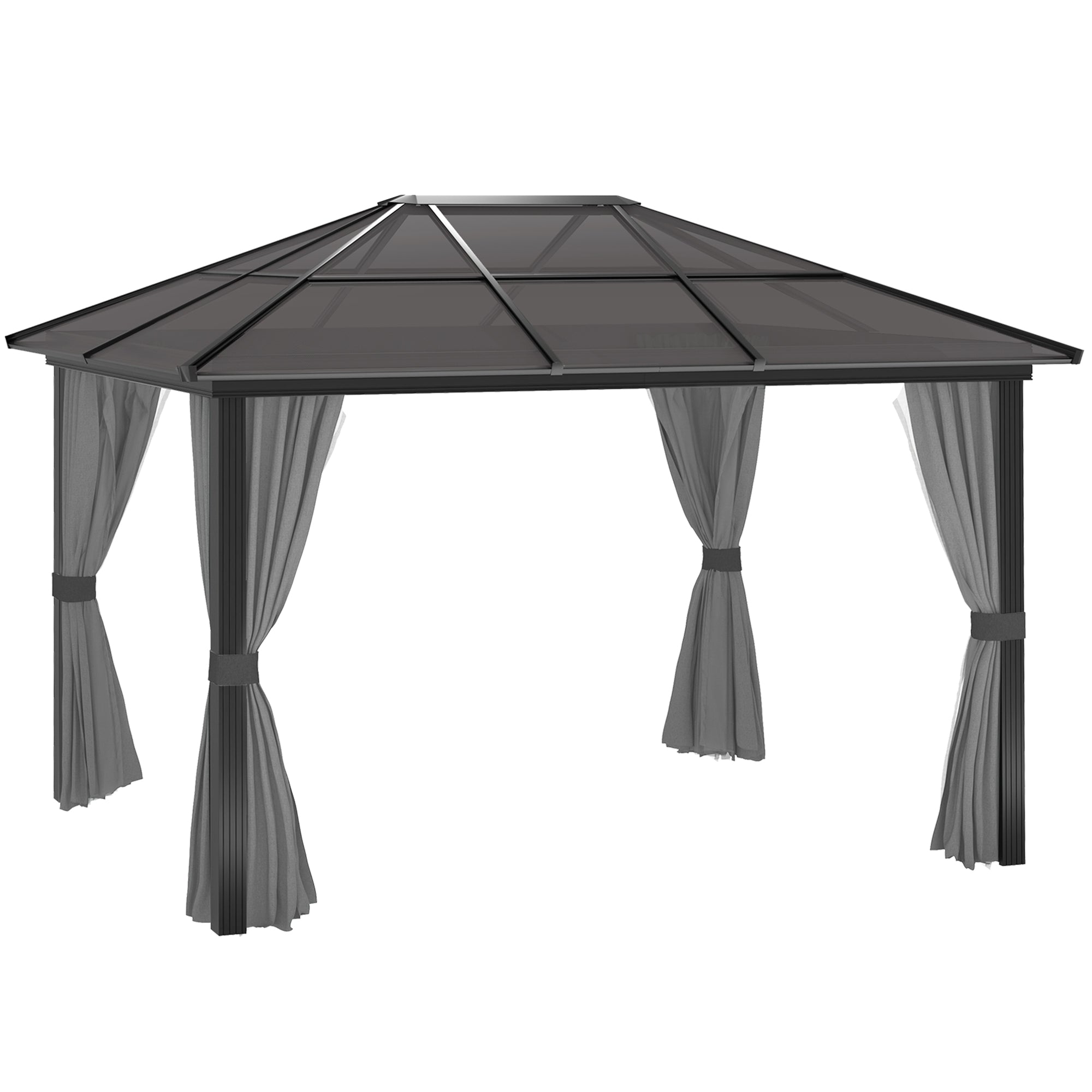 Outsunny 3 x 4m Hard Top Gazebo Garden Pavilion with Netting and Curtains, Polycarbonate Roof and Aluminium Frame
