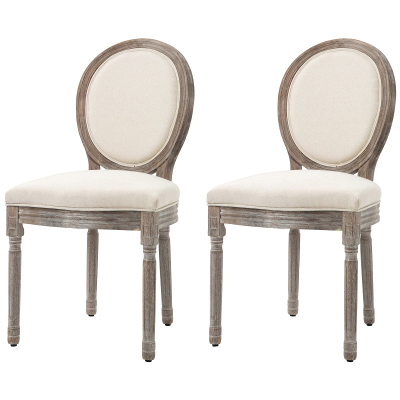 Dining Chairs Set of 2, French-Style Upholstered Kitchen Chairs with Padded Seats, Wood Frame and Round Back, Cream White