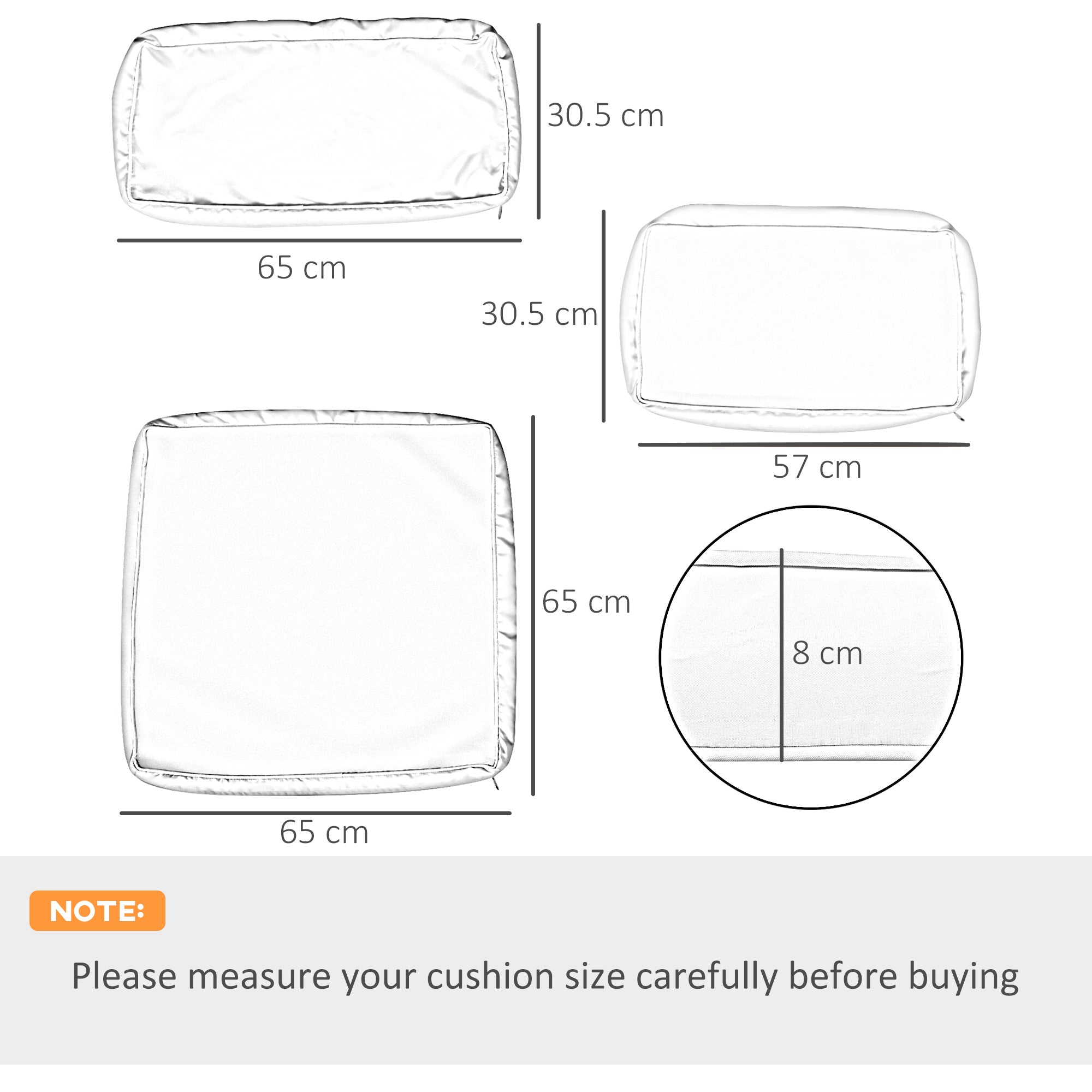 Outsunny Replacement Cushion Covers for Garden Sofa Set, Garden Rattan Sofa Cushion Polyester Cover Replacement Outdoor - No Cushion Included, Cream