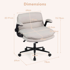 Criss Cross Chair on Wheels with Flip-up Arms Adjustable Height and Wide Backrest-Beige
