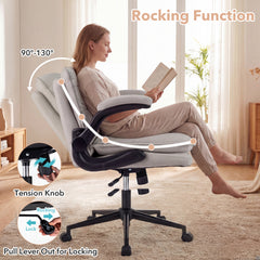 Criss Cross Chair on Wheels with Flip-up Arms Adjustable Height and Wide Backrest-Beige