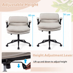 Criss Cross Chair on Wheels with Flip-up Arms Adjustable Height and Wide Backrest-Beige