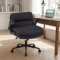 Criss Cross Chair on Wheels with Flip-up Arms Adjustable Height and Wide Backrest-Black and Grey
