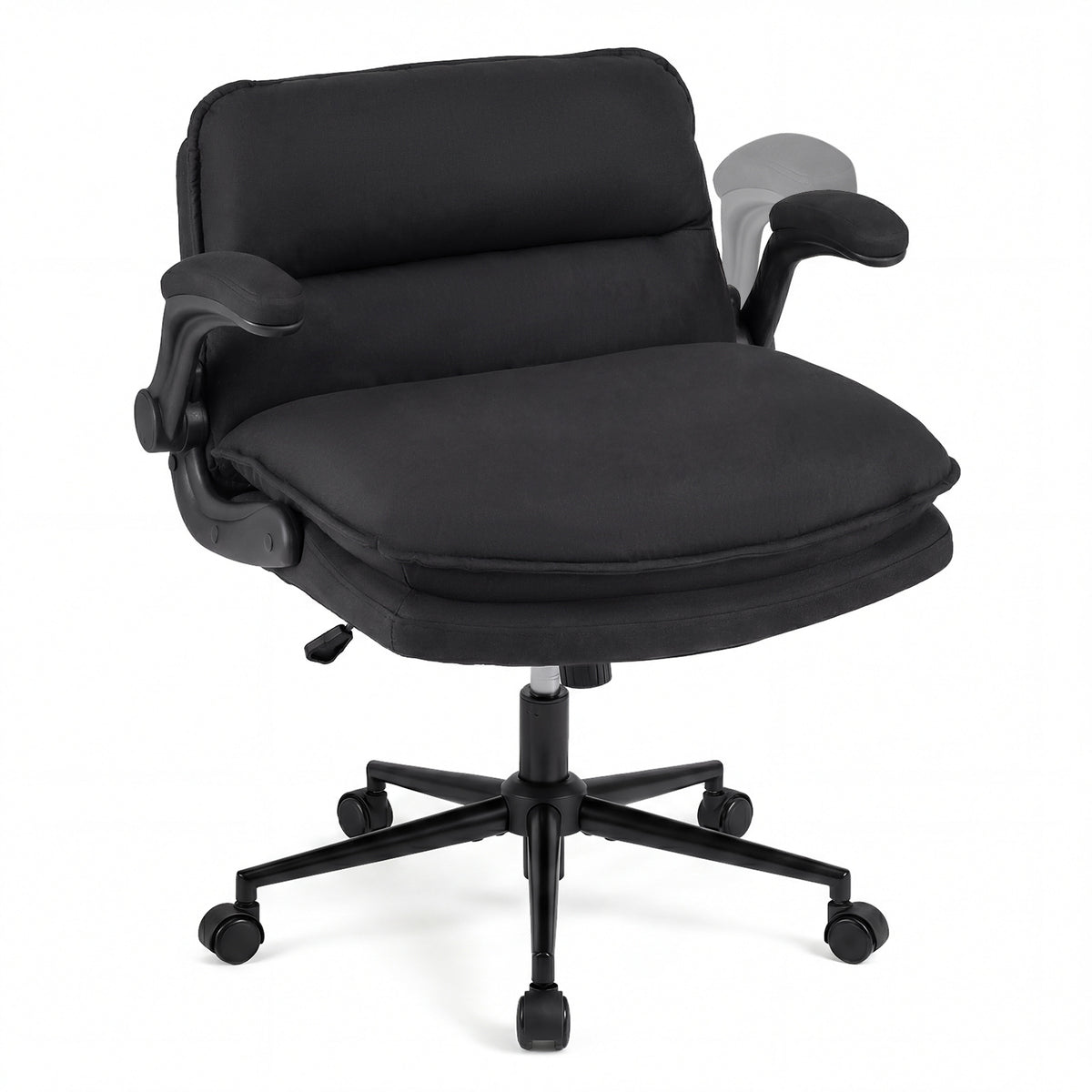 Criss Cross Chair on Wheels with Flip-up Arms Adjustable Height and Wide Backrest-Black and Grey