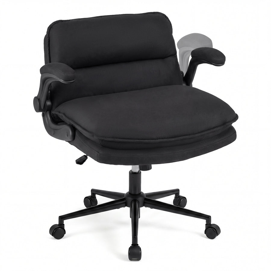 Criss Cross Chair on Wheels with Flip-up Arms Adjustable Height and Wide Backrest-Black and Grey