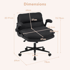 Criss Cross Chair on Wheels with Flip-up Arms Adjustable Height and Wide Backrest-Black and Grey