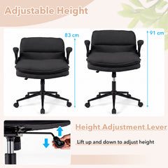 Criss Cross Chair on Wheels with Flip-up Arms Adjustable Height and Wide Backrest-Black and Grey