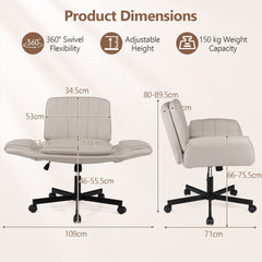 Criss Cross Office Chair with 6-Level Adjustable Arms and Wheels for Home Office-Beige