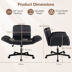 Criss Cross Office Chair with 6-Level Adjustable Arms and Wheels for Home Office-Black