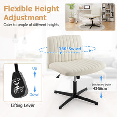 Diagram showing how to adjust the height of the beige office chair