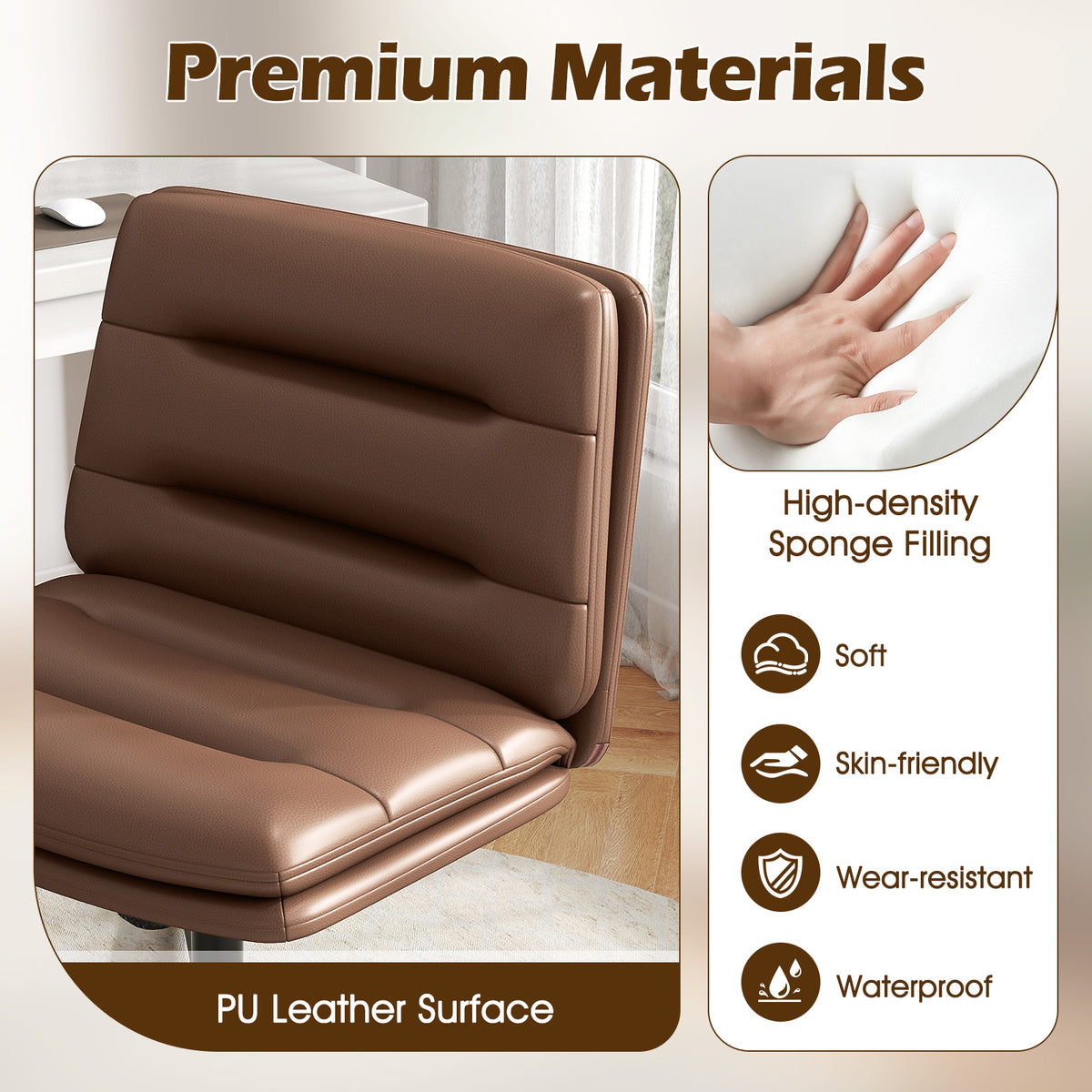 Criss Cross Legged Chair with Adjustable Height for Bedroom-Brown