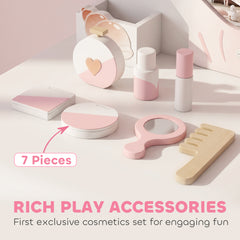 AIYAPLAY Kids Vanity Set, Kids Dressing Table with Chair, Acrylic Mirror, Lighted Bulbs, 7-Piece Accessories, for 3-8 Years, Pink