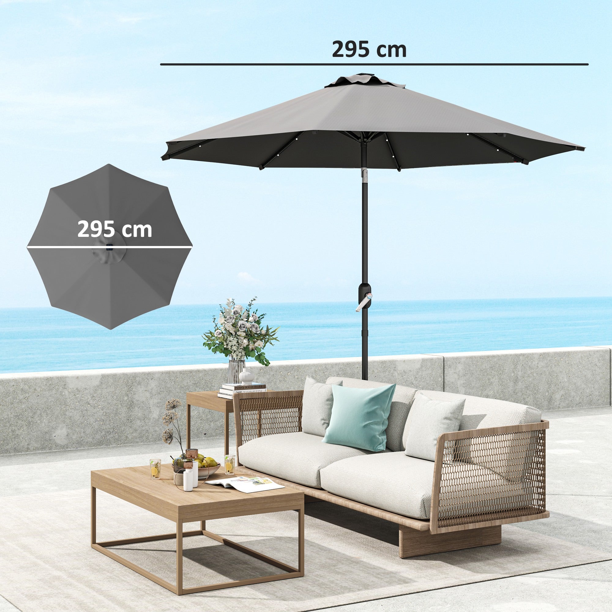 Outsunny 3 m Replacement Parasol Canopy with Top Vent, UPF 50+ Garden Parasol Replacement Canopy, 8 Rib Parasol Cover Replacement Fits Various Frames, Grey
