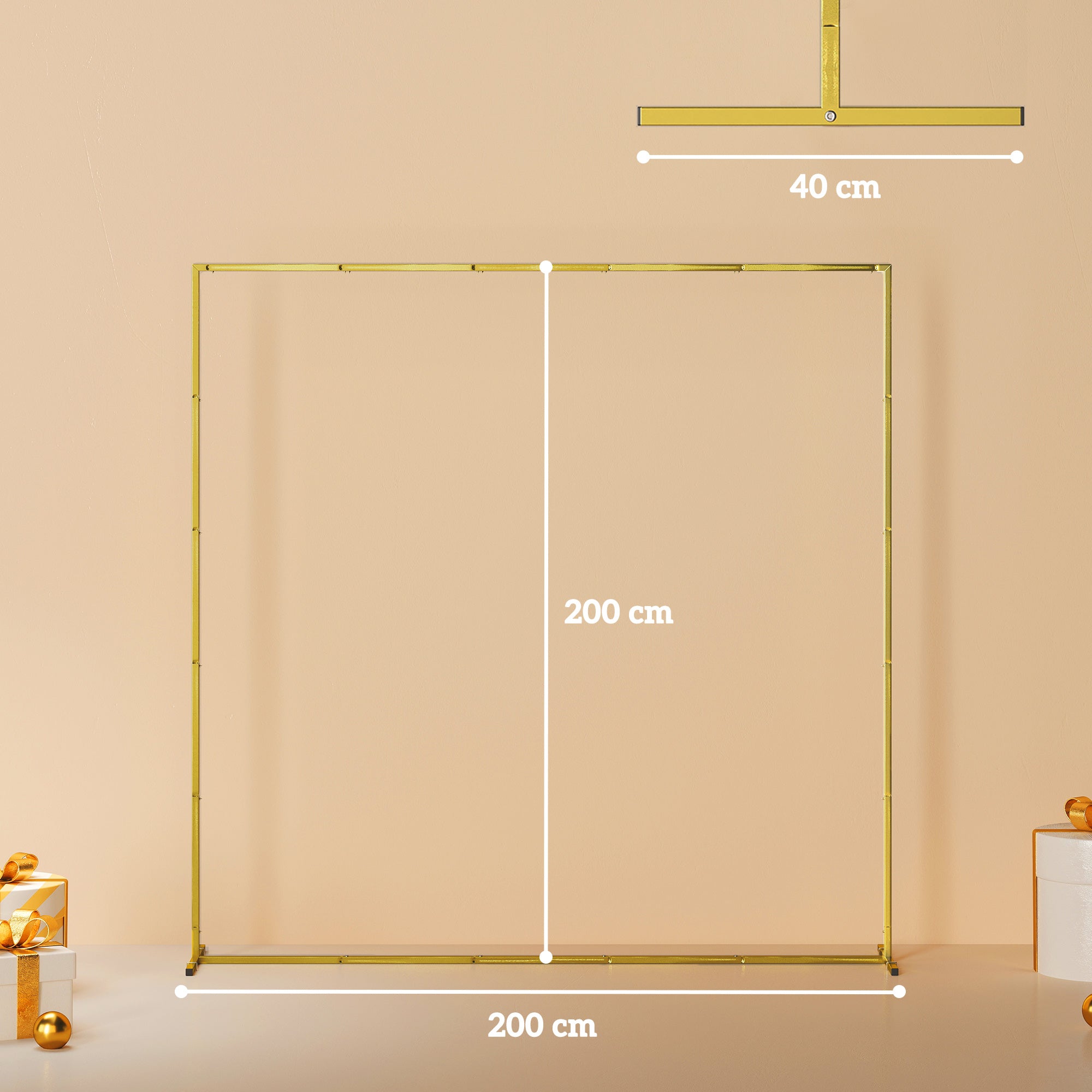 Outsunny Wedding Arch Backdrop Stand, Square Metal Arch Frame with U-shaped Stakes, Gold Wedding Arch, 6.6 FT