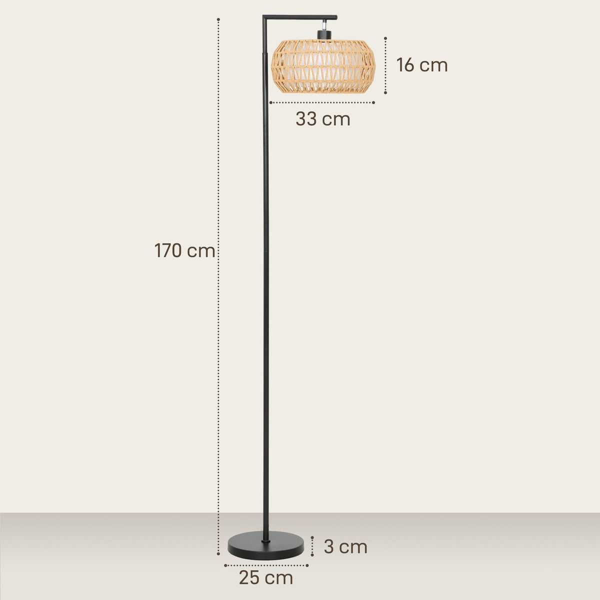 HOMCOM Boho Dimmable Floor Lamp - Black