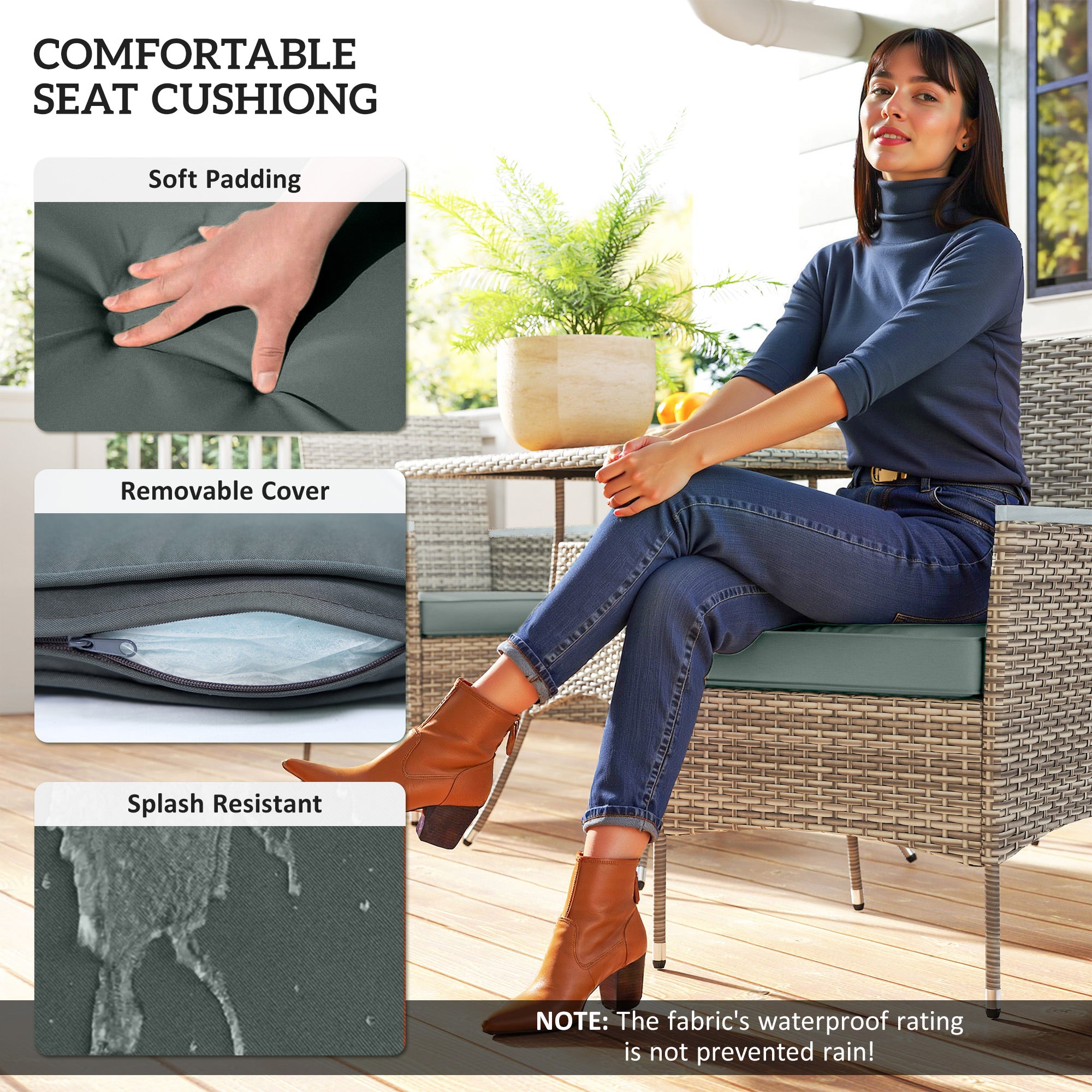 Outsunny Five-Piece Rattan Set, with Wood-Top Table - Grey