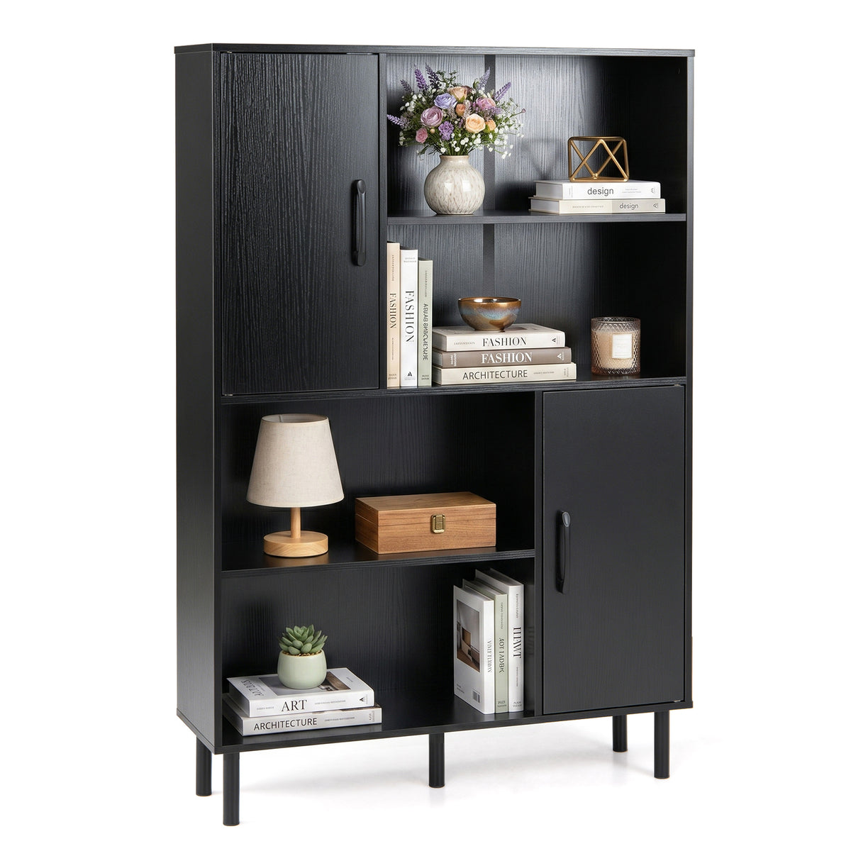 Cube Storage Cabinet with Metal Legs and Anti-topping Kits-Black