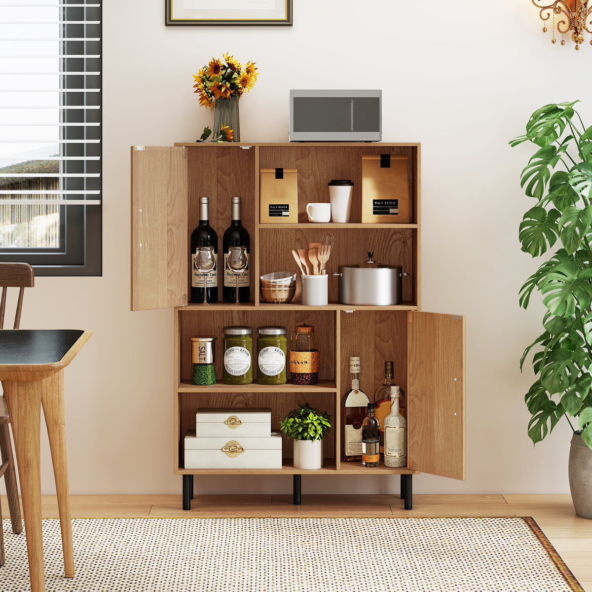 Cube Storage Cabinet with Metal Legs and Anti-topping Kits-Natural