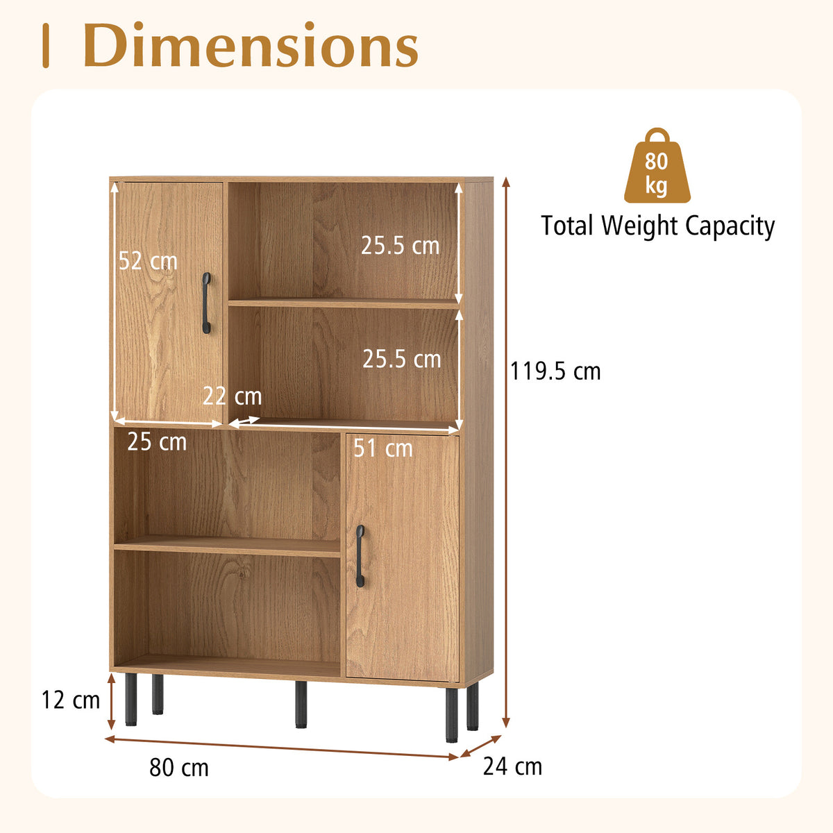 Cube Storage Cabinet with Metal Legs and Anti-topping Kits-Natural