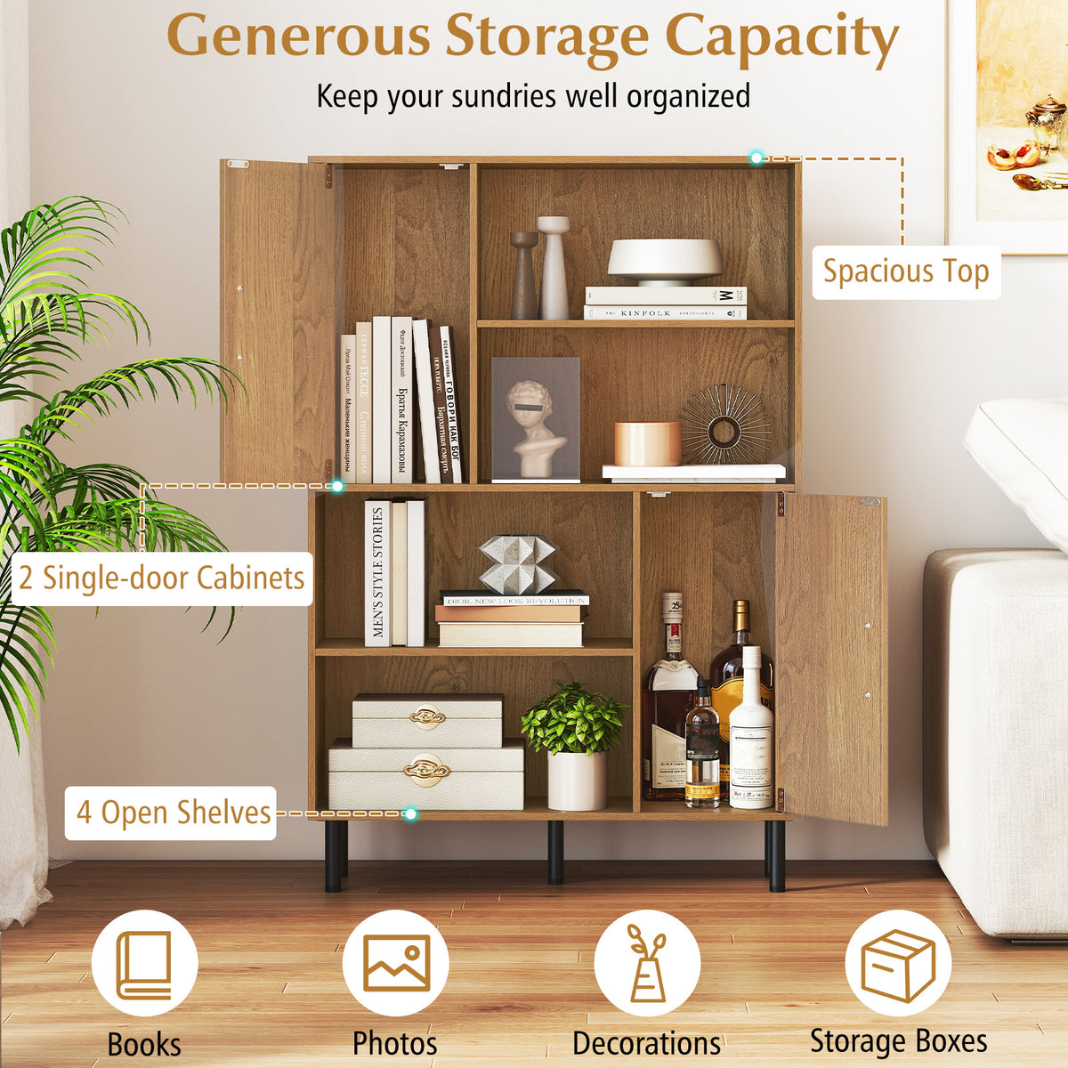 Cube Storage Cabinet with Metal Legs and Anti-topping Kits-Natural