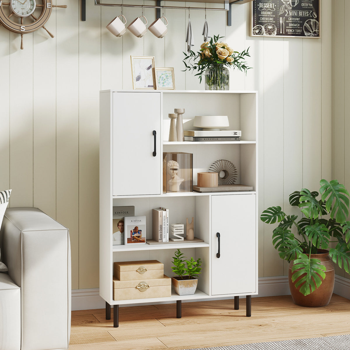 Cube Storage Cabinet with Metal Legs and Anti-topping Kits-White