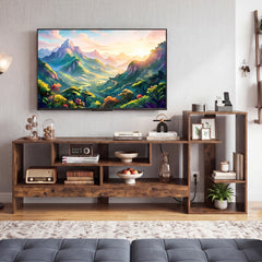 Cube TV Stand for 55 Inch TV with Power Outlets & Open Shelves for Living Room Bedroom-Rustic Brown