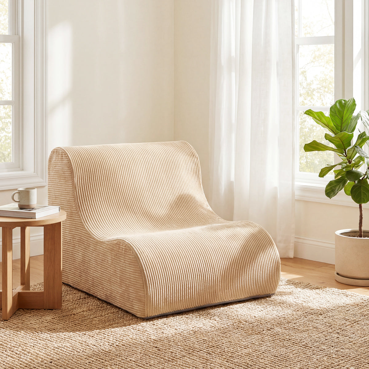 Curved Lazy Floor Sofa with Machine-washable Cover and Anti-slip Bottom-Beige