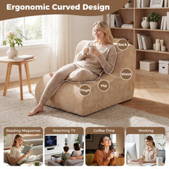 Curved Lazy Floor Sofa with Machine-washable Cover and Anti-slip Bottom-Beige