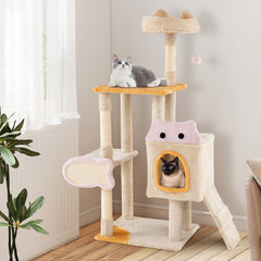Cute Cat Tree for Indoor Kittens with Plush Perch-Yellow