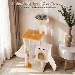 Cute Cat Tree for Indoor Kittens with Plush Perch-Yellow