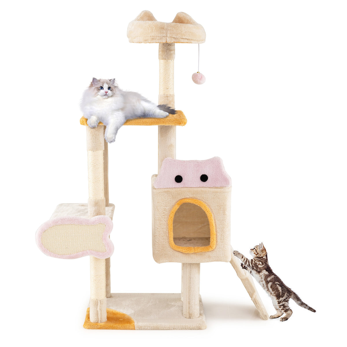Cute Cat Tree for Indoor Kittens with Plush Perch-Yellow