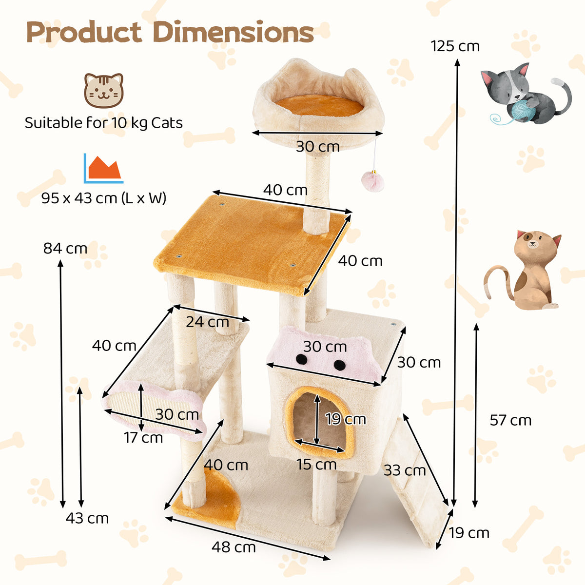 Cute Cat Tree for Indoor Kittens with Plush Perch-Yellow