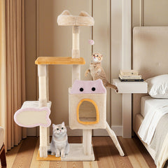 Cute Cat Tree for Indoor Kittens with Plush Perch-Yellow